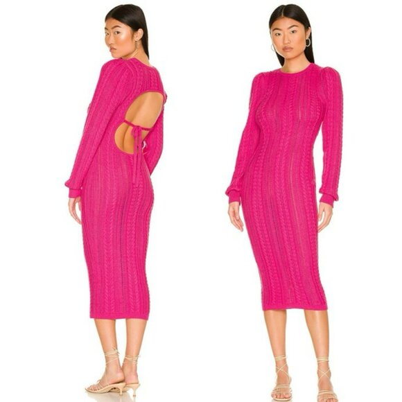 MAJORELLE Sasi Cable Knit Dress in Magenta - Picture 1 of 11